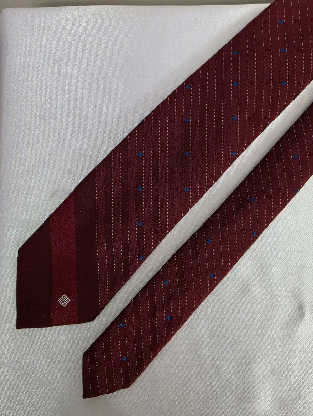 Givenchy Burgundy Tie with Blue Dot Pinstripes